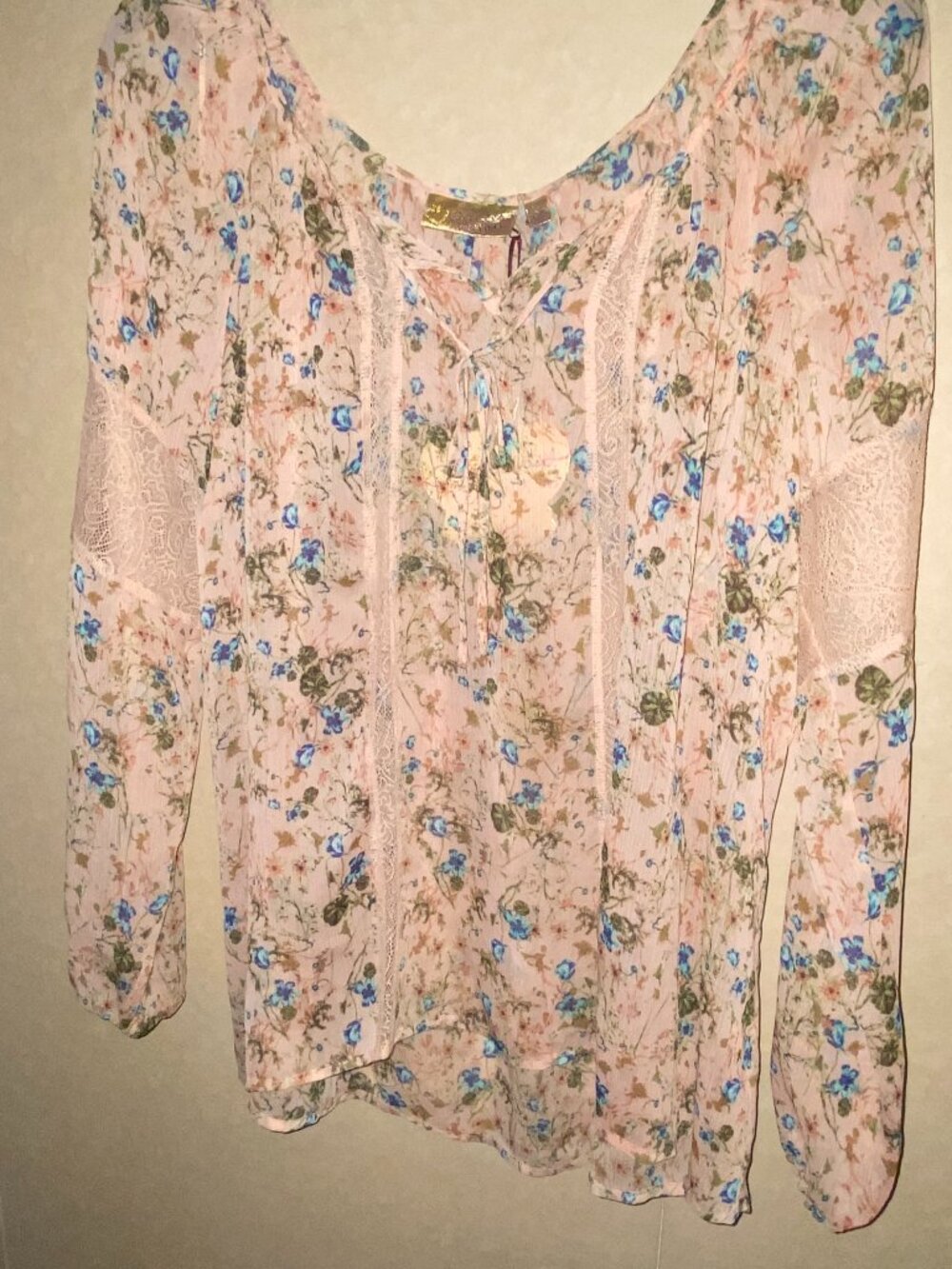Vera Wang Princess Dusty Rose Pink Floral Print Boho Top NWT + hanger XL